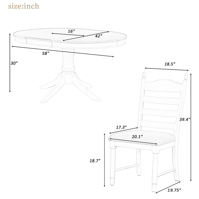 Off White / Antique White Extendable Dining Table Set, Seats 5, 5-Piece