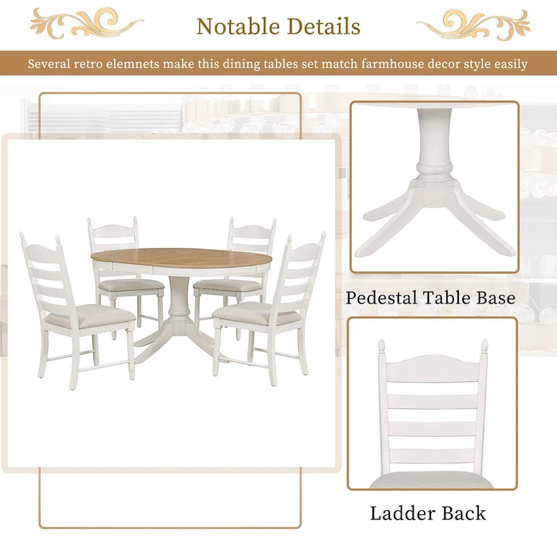 Off White / Antique White Extendable Dining Table Set, Seats 5, 5-Piece