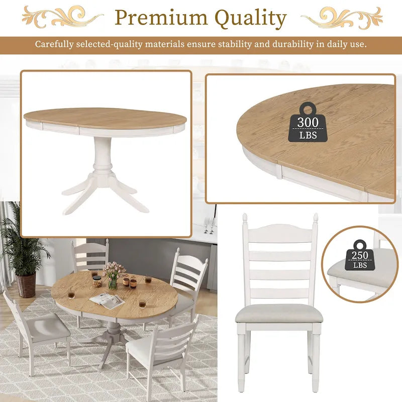 Off White / Antique White Extendable Dining Table Set, Seats 5, 5-Piece