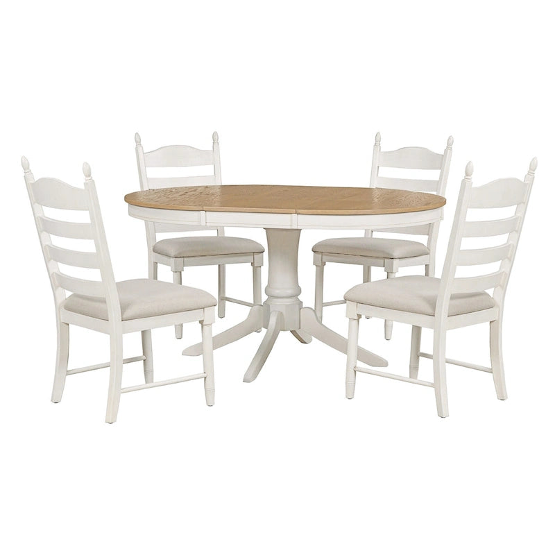 Off White / Antique White Extendable Dining Table Set, Seats 5, 5-Piece