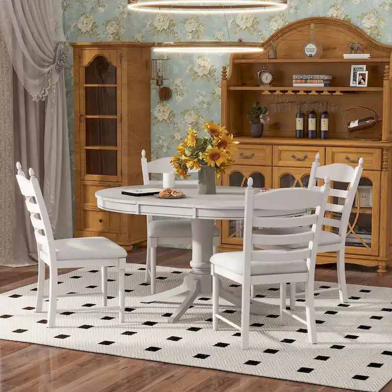 Off White / Antique White Extendable Dining Table Set, Seats 5, 5-Piece