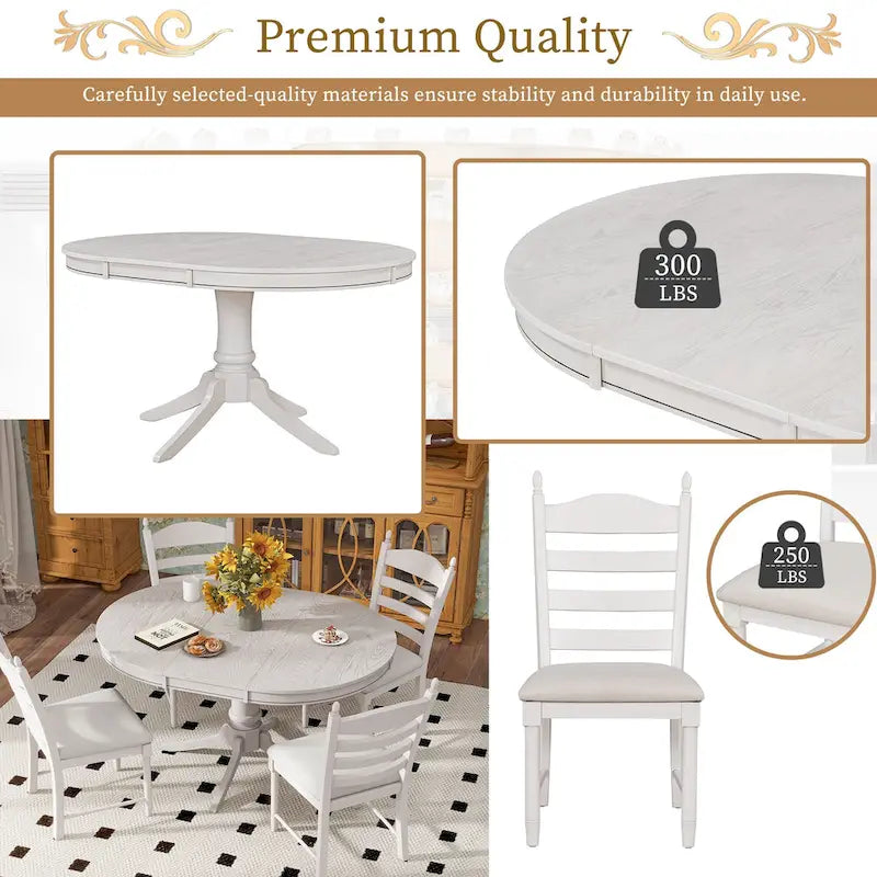 Off White / Antique White Extendable Dining Table Set, Seats 5, 5-Piece