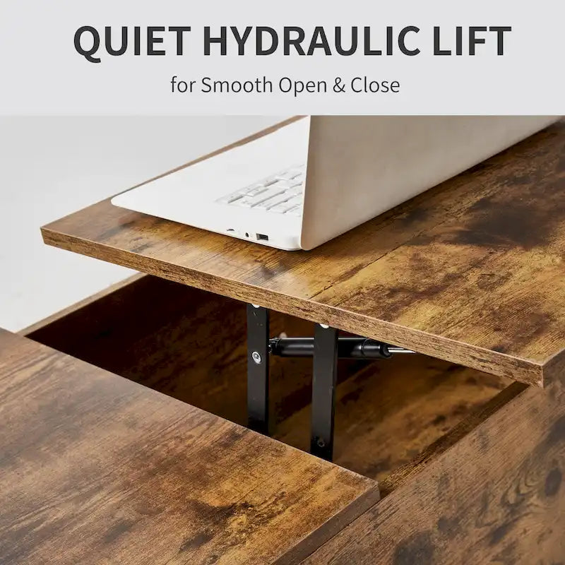 Lift-Top Coffee Table, Grey / Walnut, Rectangle, 1-Person Sofa Desk with Storage