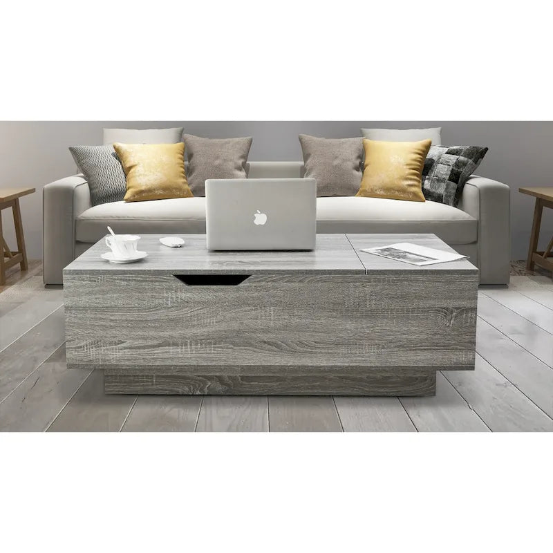 Lift-Top Coffee Table, Grey / Walnut, Rectangle, 1-Person Sofa Desk with Storage