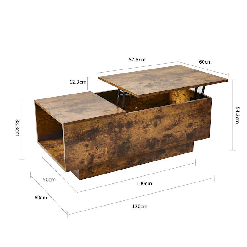 Lift-Top Coffee Table, Grey / Walnut, Rectangle, 1-Person Sofa Desk with Storage