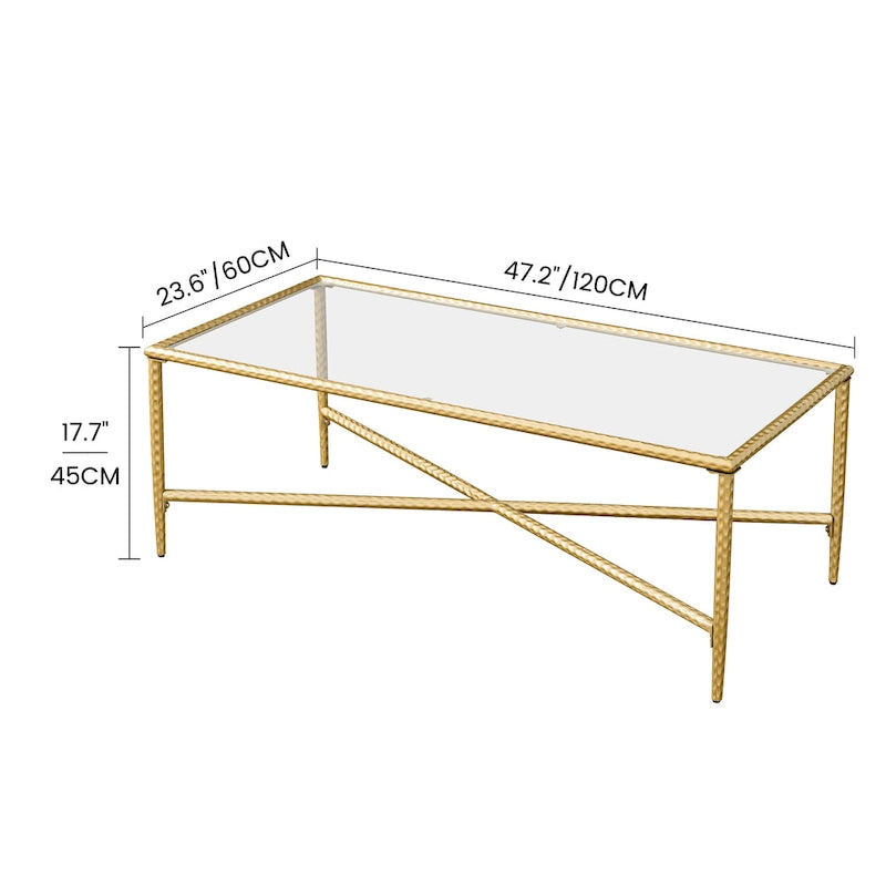 Gold Glass-Top Rectangular Coffee Table – 1-Person