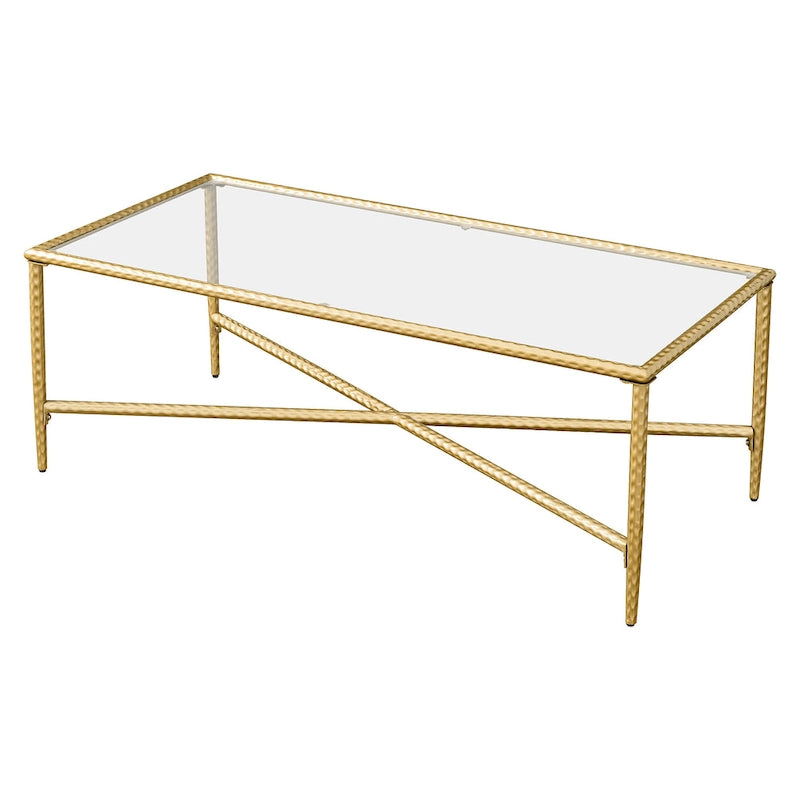 Gold Glass-Top Rectangular Coffee Table – 1-Person