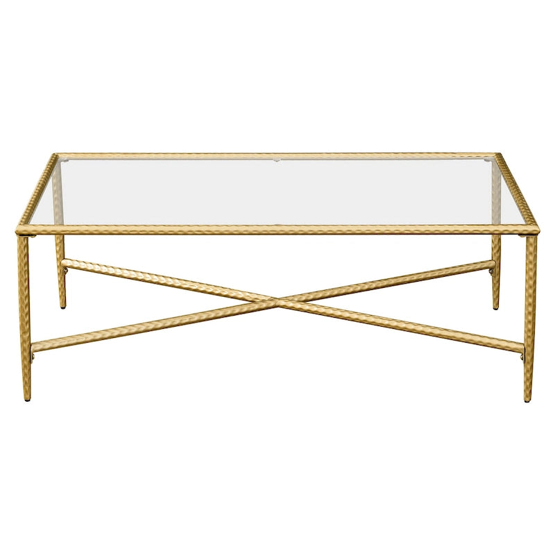 Gold Glass-Top Rectangular Coffee Table – 1-Person