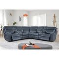 Blue Genuine Leather Power Recliner Sectional, 4-Seat