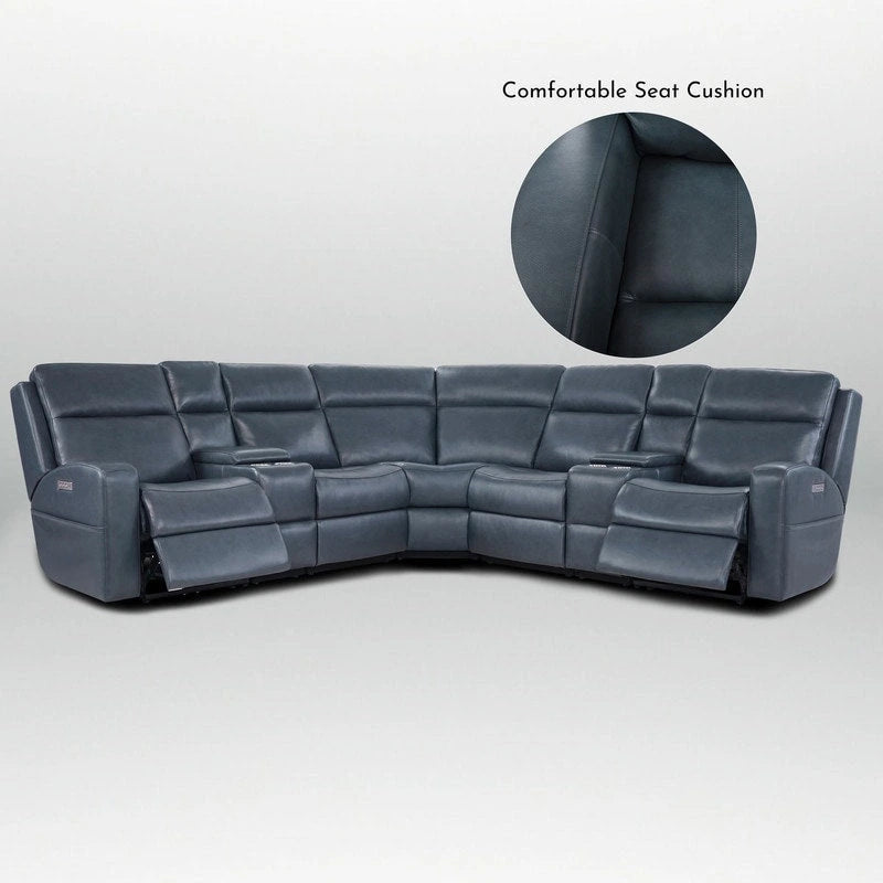 Blue Genuine Leather Power Recliner Sectional, 4-Seat