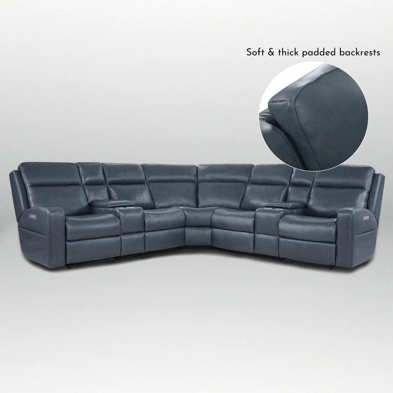 Blue Genuine Leather Power Recliner Sectional, 4-Seat
