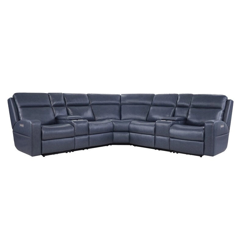 Blue Genuine Leather Power Recliner Sectional, 4-Seat