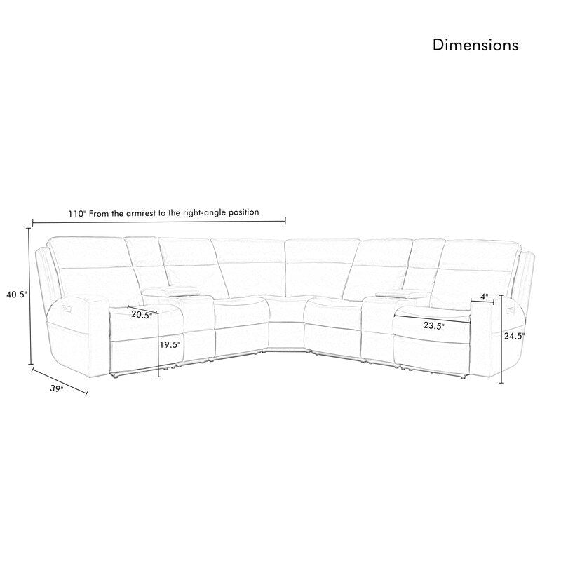 Blue Genuine Leather Power Recliner Sectional, 4-Seat