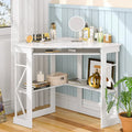 White/Black/Brown Triangle Corner Desk with Outlets & USB, 1-Person