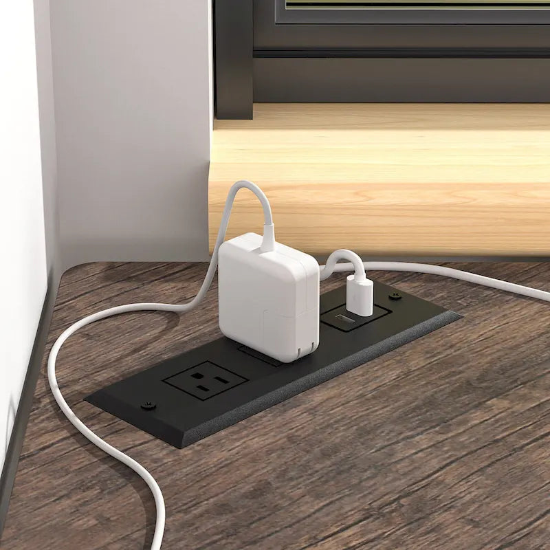 White/Black/Brown Triangle Corner Desk with Outlets & USB, 1-Person