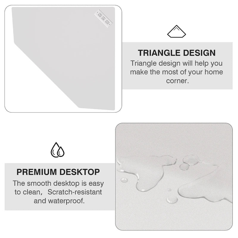 White/Black/Brown Triangle Corner Desk with Outlets & USB, 1-Person