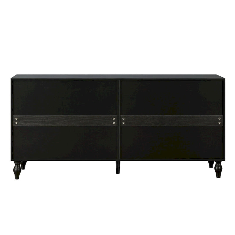 63" TV Stand, Black & Natural / Black & White, Carved Doors, Wood Legs