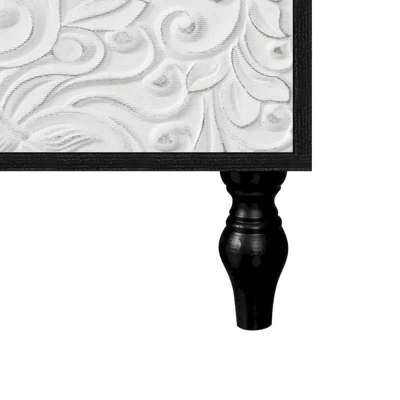 63" TV Stand, Black & Natural / Black & White, Carved Doors, Wood Legs