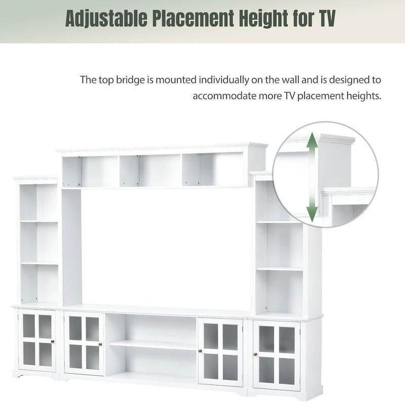 White/Black Entertainment Wall Unit with Tempered Glass, Fits TVs Up to 70"