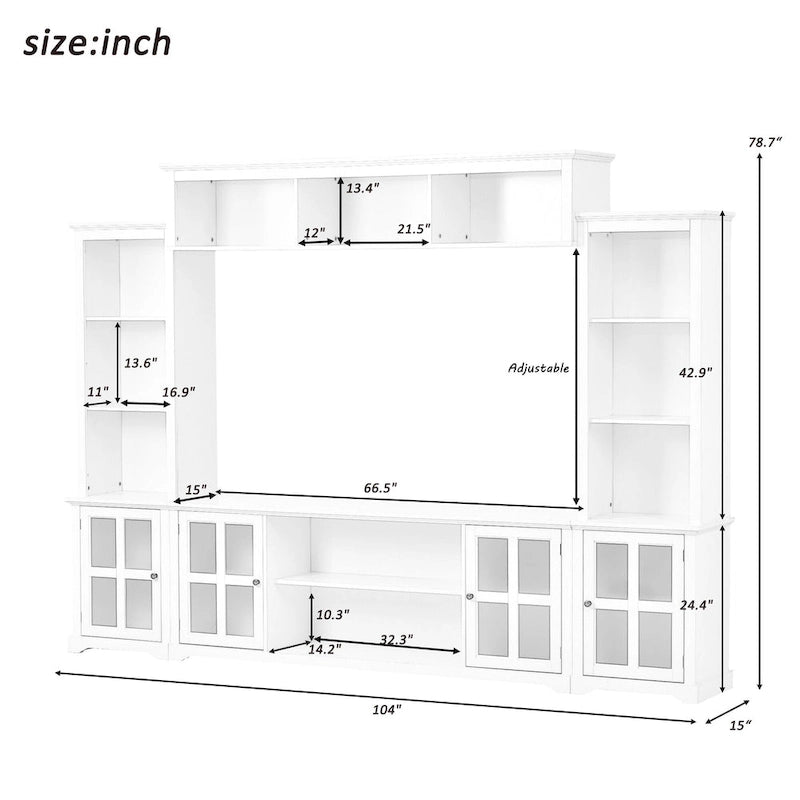 White/Black Entertainment Wall Unit with Tempered Glass, Fits TVs Up to 70"