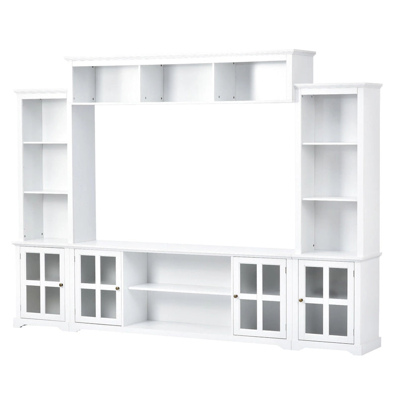 White/Black Entertainment Wall Unit with Tempered Glass, Fits TVs Up to 70"
