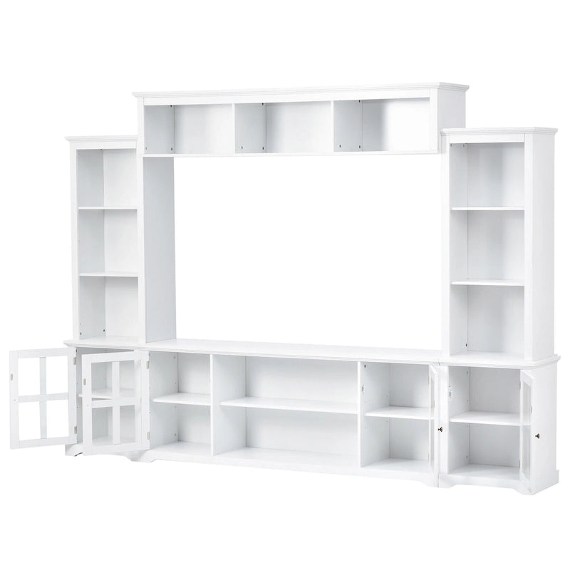 White/Black Entertainment Wall Unit with Tempered Glass, Fits TVs Up to 70"