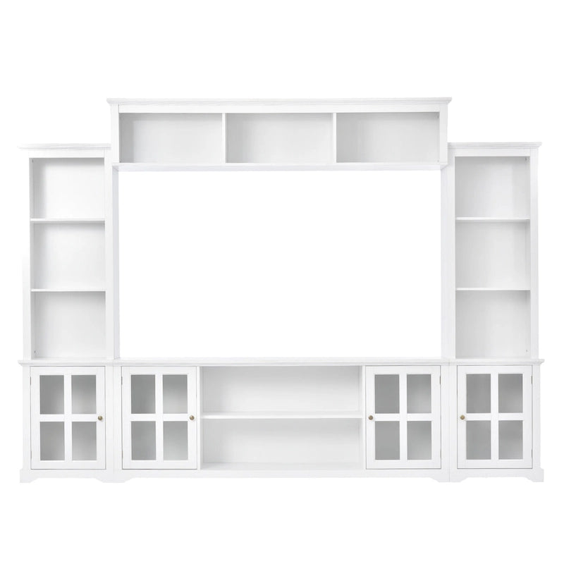 White/Black Entertainment Wall Unit with Tempered Glass, Fits TVs Up to 70"