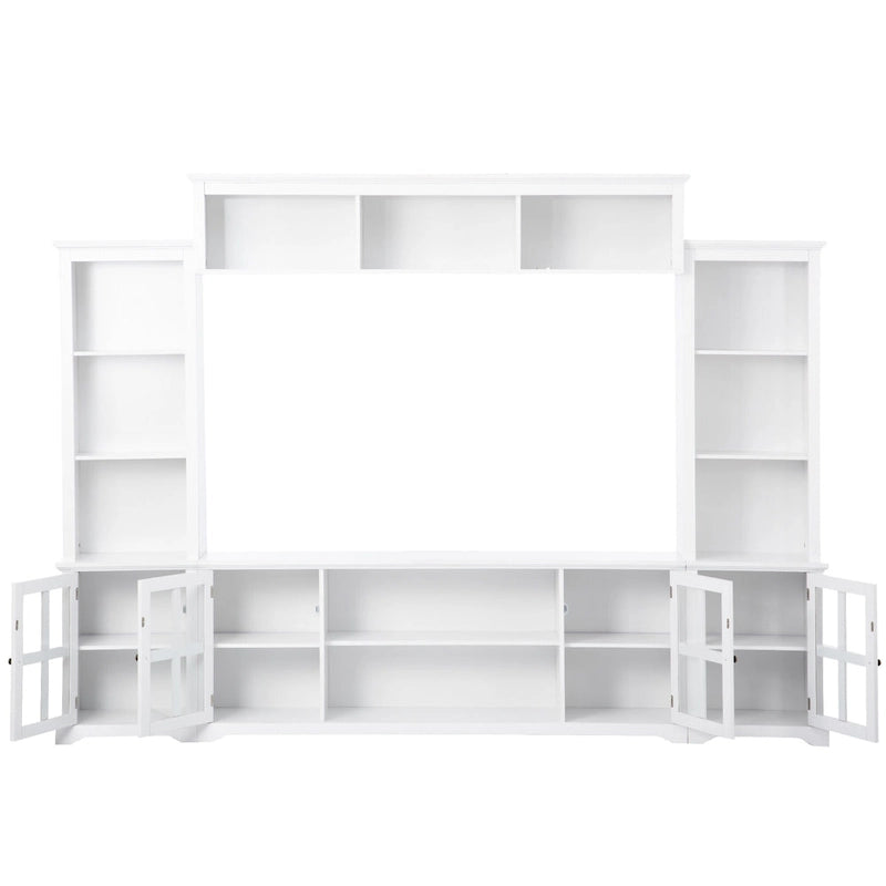 White/Black Entertainment Wall Unit with Tempered Glass, Fits TVs Up to 70"