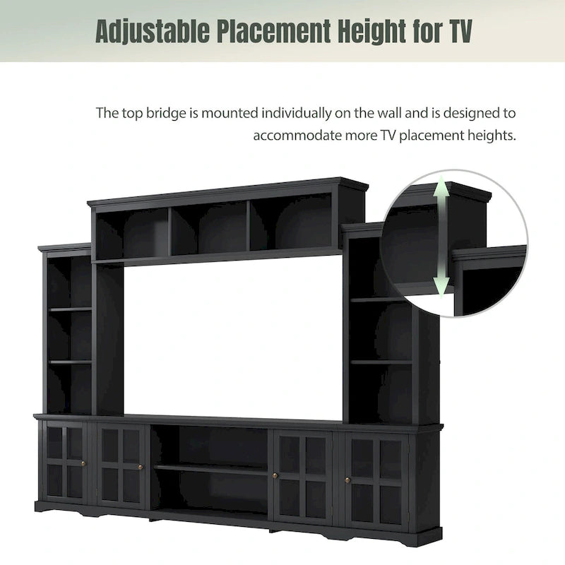 White/Black Entertainment Wall Unit with Tempered Glass, Fits TVs Up to 70"
