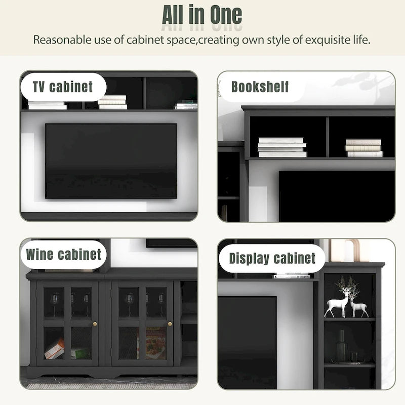 White/Black Entertainment Wall Unit with Tempered Glass, Fits TVs Up to 70"