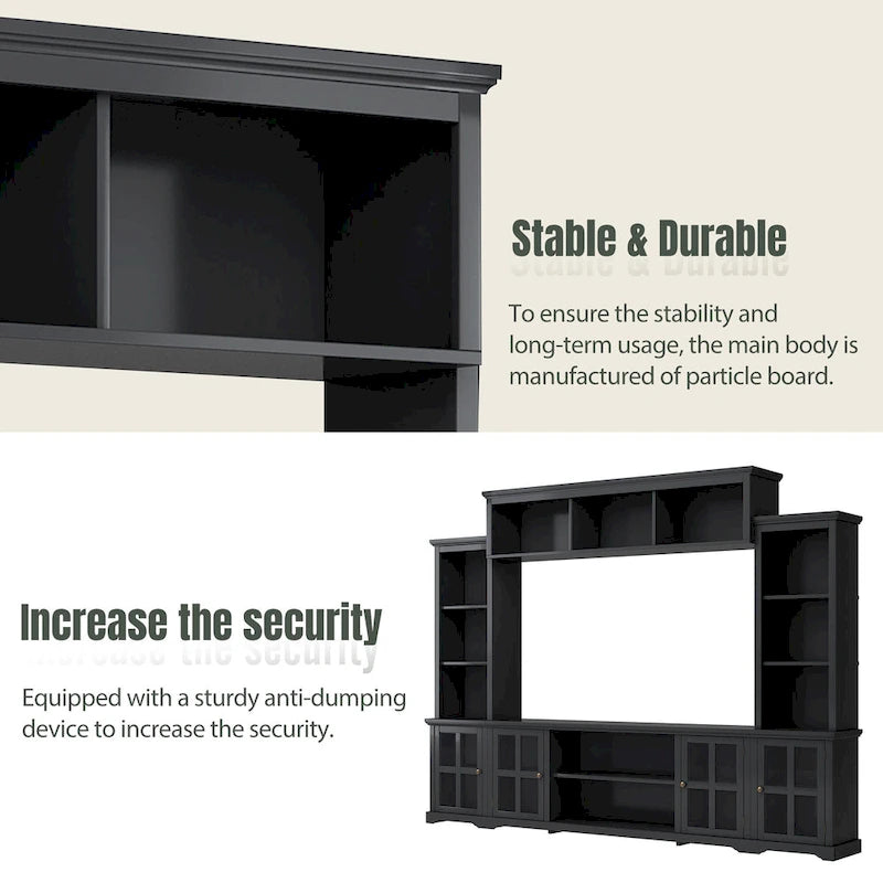 White/Black Entertainment Wall Unit with Tempered Glass, Fits TVs Up to 70"