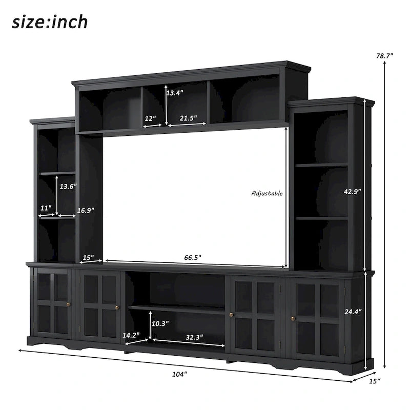 White/Black Entertainment Wall Unit with Tempered Glass, Fits TVs Up to 70"