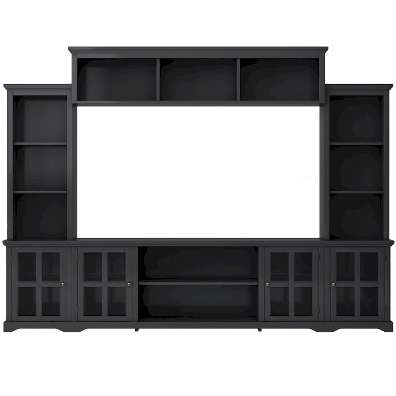 White/Black Entertainment Wall Unit with Tempered Glass, Fits TVs Up to 70"