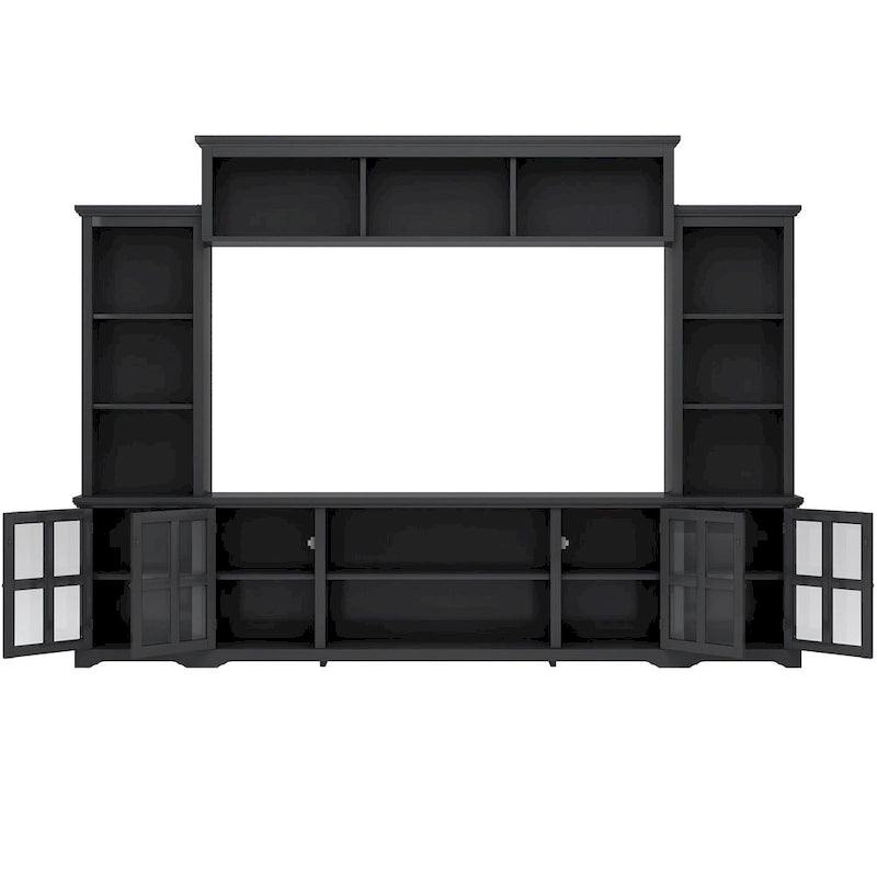 White/Black Entertainment Wall Unit with Tempered Glass, Fits TVs Up to 70"
