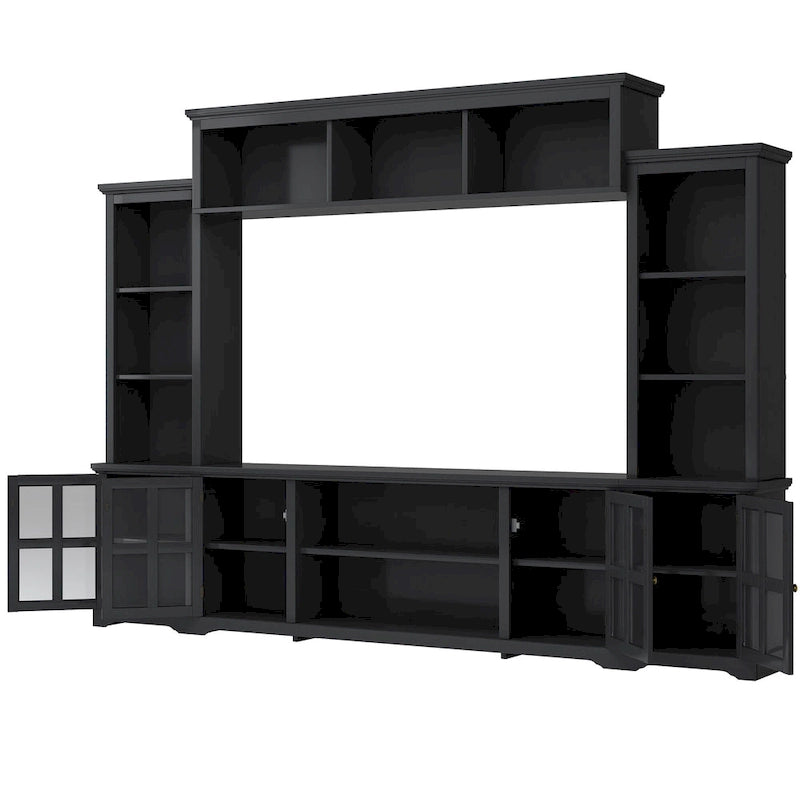 White/Black Entertainment Wall Unit with Tempered Glass, Fits TVs Up to 70"