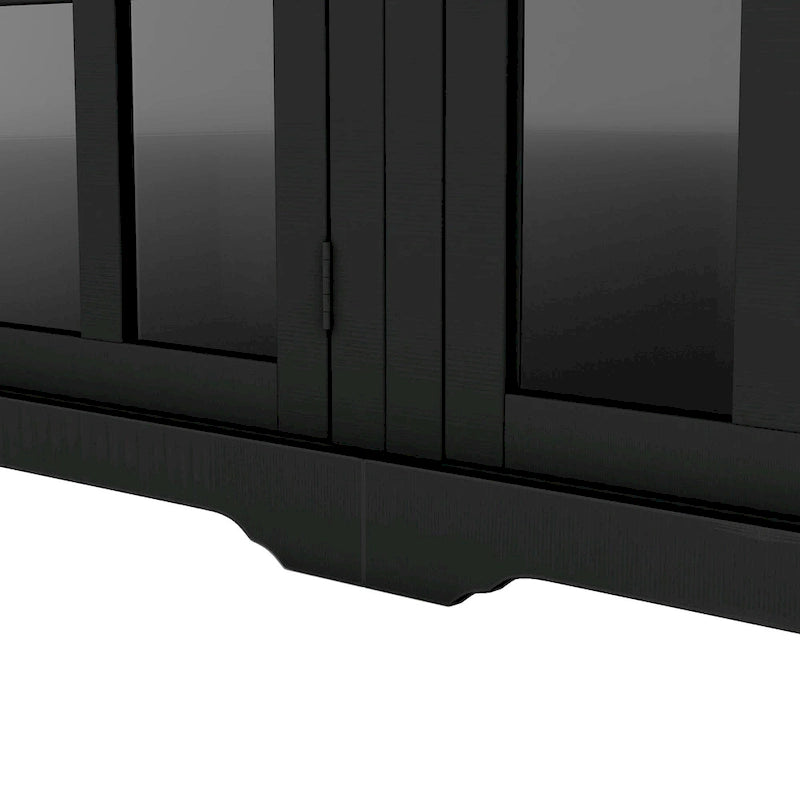 White/Black Entertainment Wall Unit with Tempered Glass, Fits TVs Up to 70"