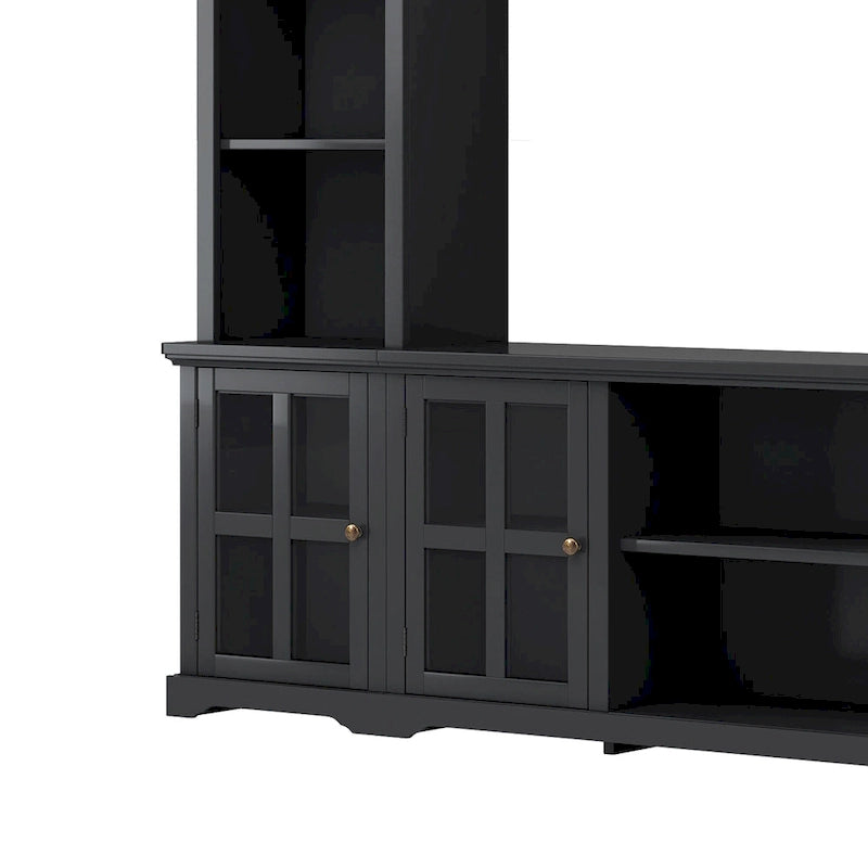White/Black Entertainment Wall Unit with Tempered Glass, Fits TVs Up to 70"
