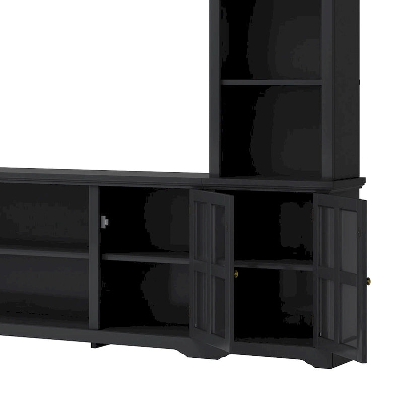 White/Black Entertainment Wall Unit with Tempered Glass, Fits TVs Up to 70"