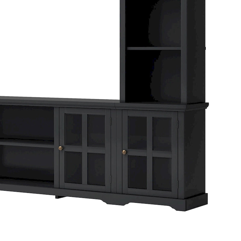 White/Black Entertainment Wall Unit with Tempered Glass, Fits TVs Up to 70"