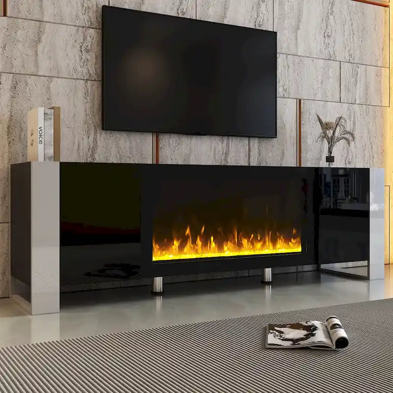 Black/White Fireplace TV Stand with 2 Cabinets, Fits TVs up to 78", 2-Person Assembly