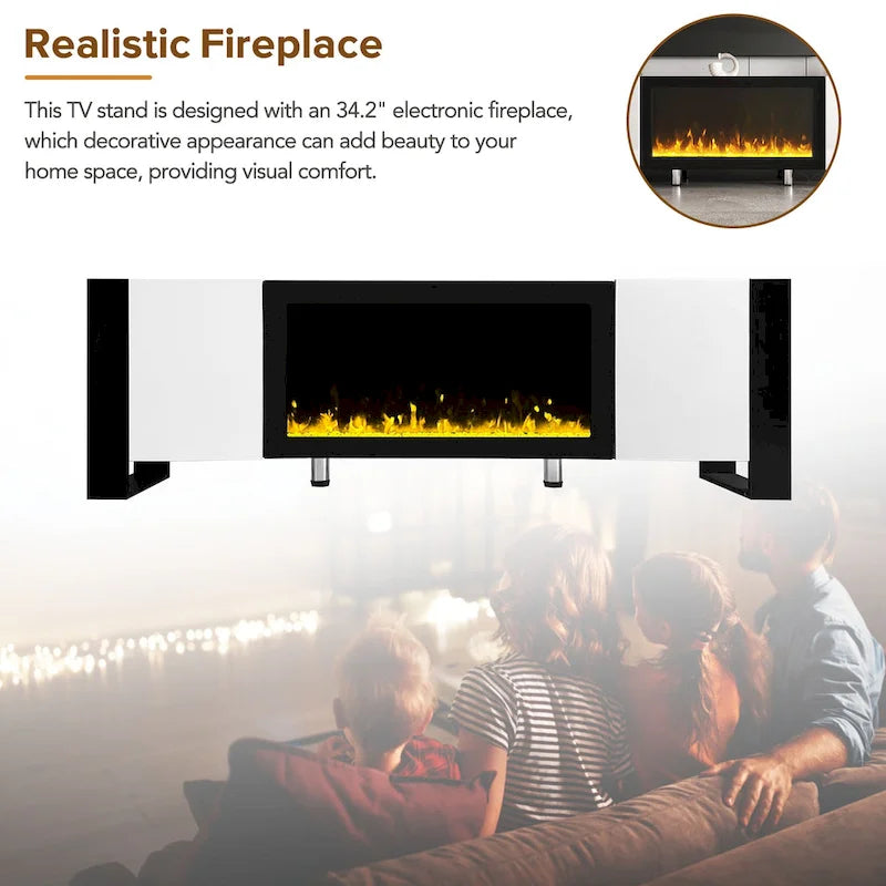 Black/White Fireplace TV Stand with 2 Cabinets, Fits TVs up to 78", 2-Person Assembly