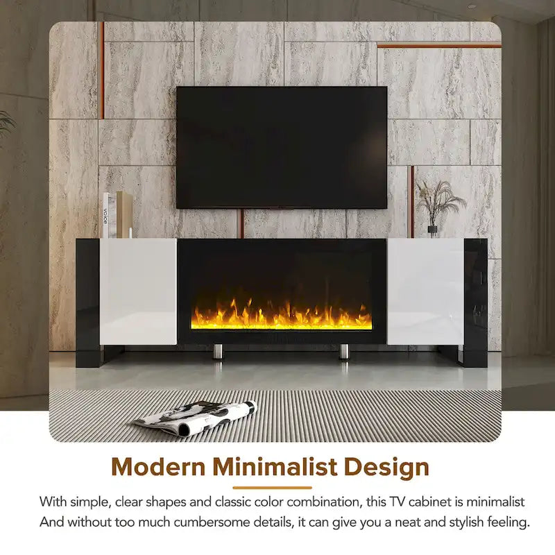 Black/White Fireplace TV Stand with 2 Cabinets, Fits TVs up to 78", 2-Person Assembly