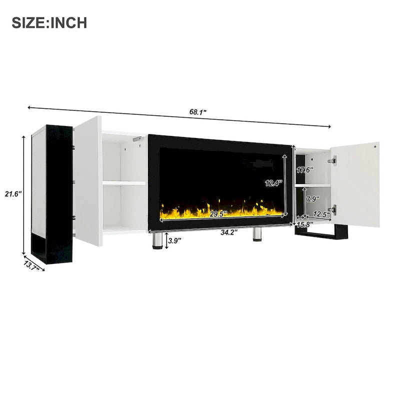 Black/White Fireplace TV Stand with 2 Cabinets, Fits TVs up to 78", 2-Person Assembly