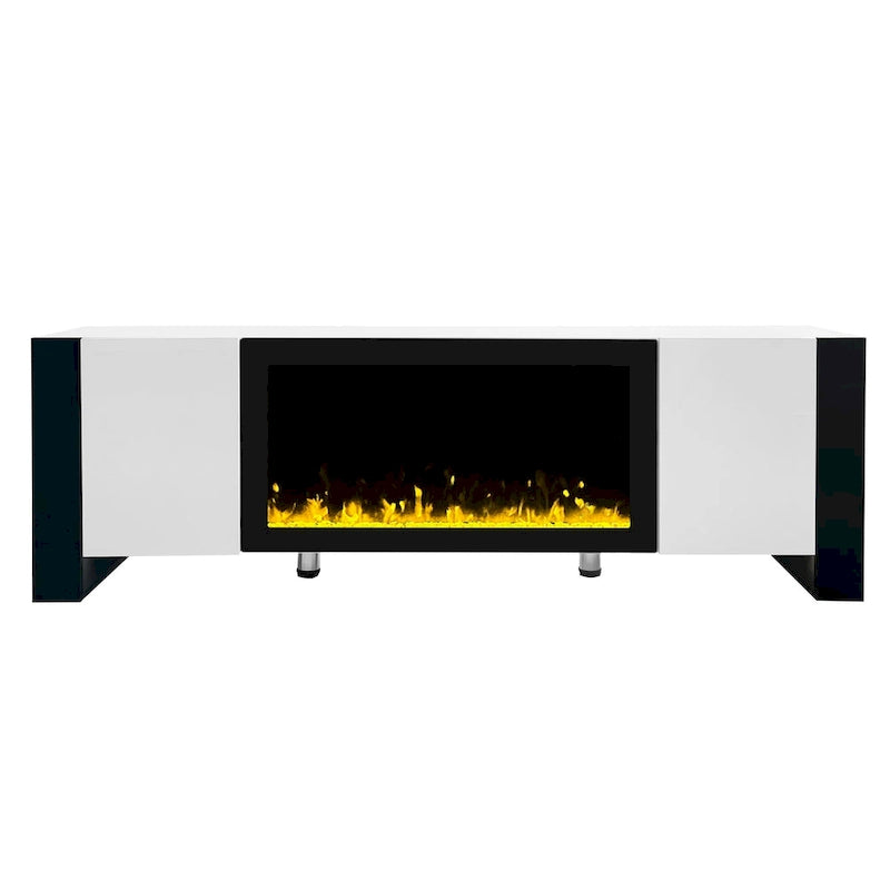 Black/White Fireplace TV Stand with 2 Cabinets, Fits TVs up to 78", 2-Person Assembly