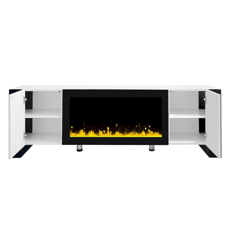 Black/White Fireplace TV Stand with 2 Cabinets, Fits TVs up to 78", 2-Person Assembly