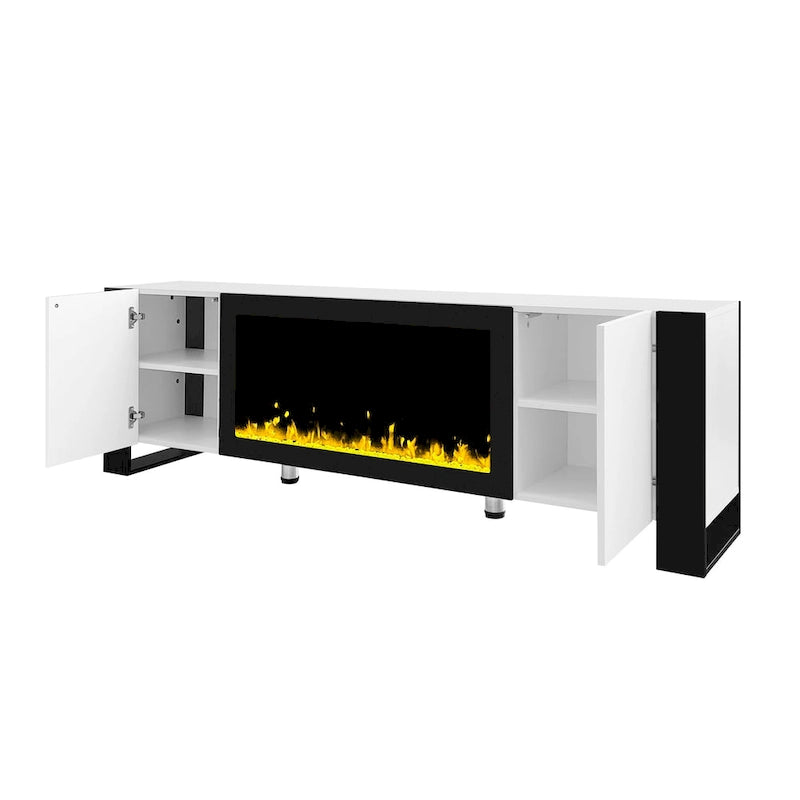 Black/White Fireplace TV Stand with 2 Cabinets, Fits TVs up to 78", 2-Person Assembly