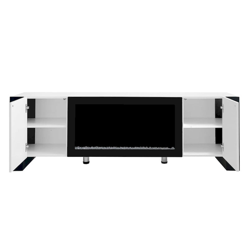 Black/White Fireplace TV Stand with 2 Cabinets, Fits TVs up to 78", 2-Person Assembly