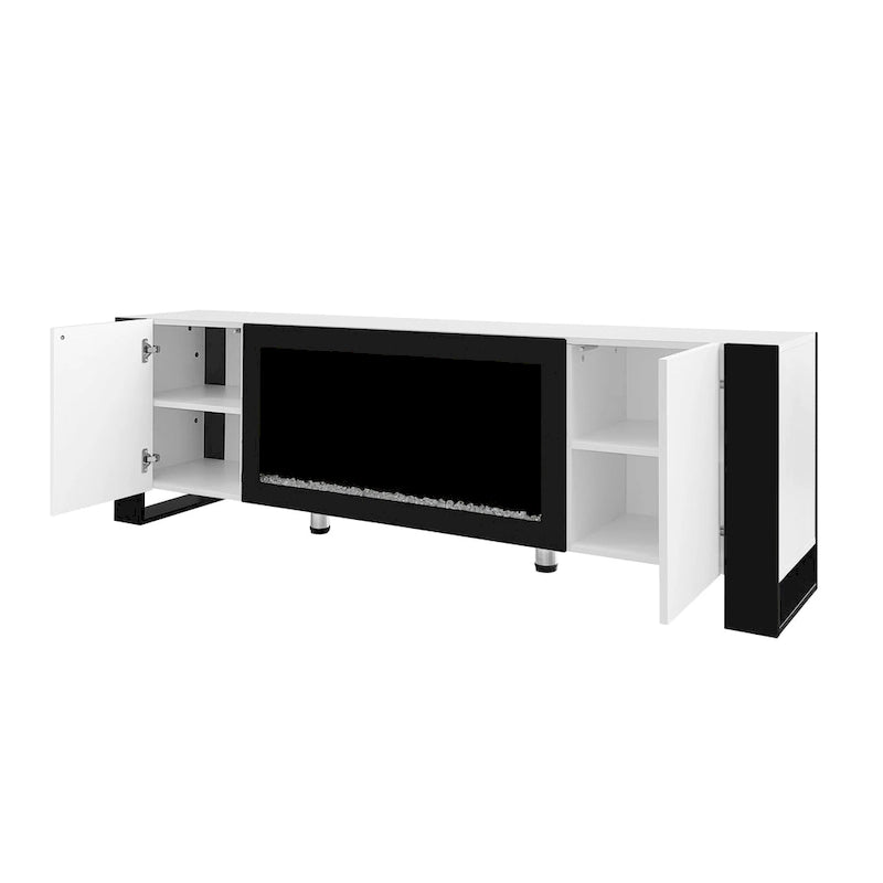 Black/White Fireplace TV Stand with 2 Cabinets, Fits TVs up to 78", 2-Person Assembly