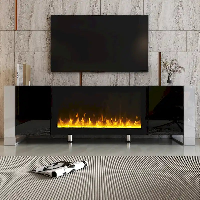Black/White Fireplace TV Stand with 2 Cabinets, Fits TVs up to 78", 2-Person Assembly