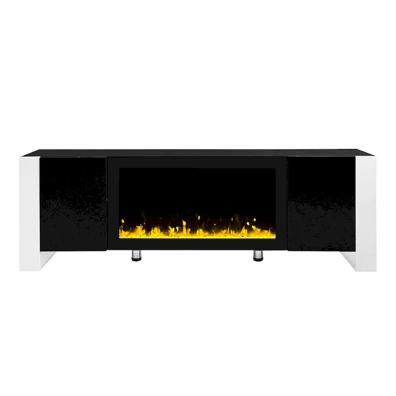Black/White Fireplace TV Stand with 2 Cabinets, Fits TVs up to 78", 2-Person Assembly
